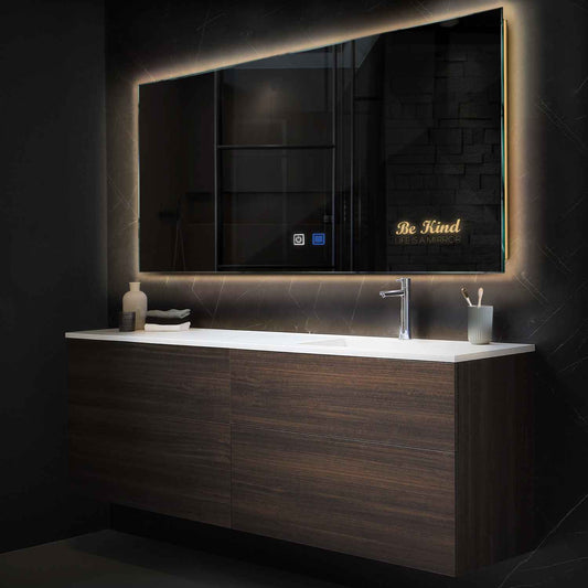 Horizontal LED Mirror | Touch Buttons | Anti-Fog Function | Warm White Light - Reyze Motivated Series Model 6