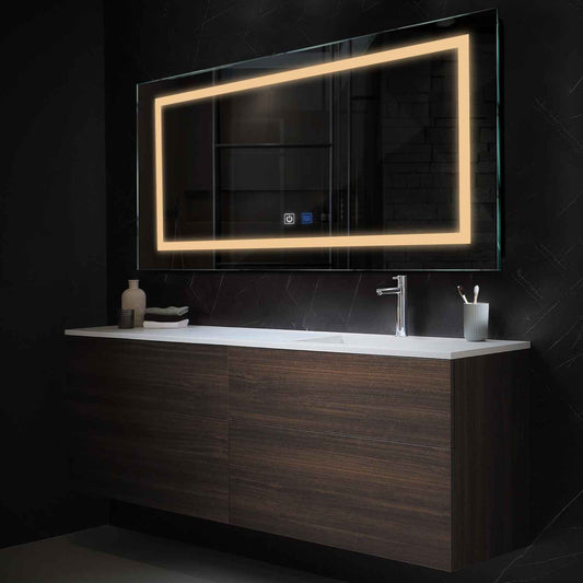Horizontal LED Mirror | Touch Buttons | Anti-Fog Function | Warm White Light - Reyze Salono Series Model 1