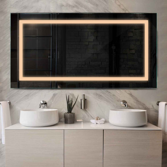 Horizontal LED Mirror | Wall Switch Control | Warm White Light - Reyze Salono Series Model 1