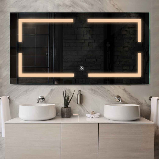 Horizontal LED Mirror | Touch Button | Warm White Light - Reyze Salono Series Model 2