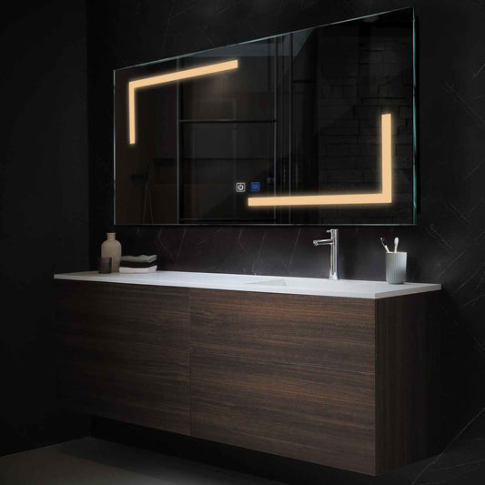Horizontal LED Mirror | Touch Buttons | Anti-Fog Function | Warm White Light - Reyze Salono Series Model 3