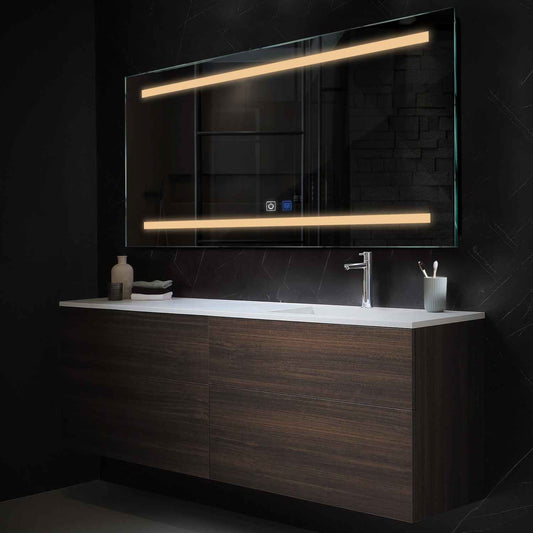 Horizontal LED Mirror | Touch Buttons | Anti-Fog Function | Warm White Light - Reyze Salono Series Model 4