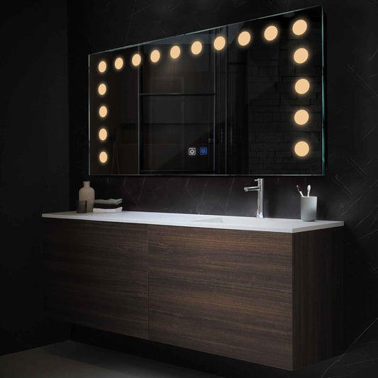 Horizontal LED Mirror | Touch Buttons | Anti-Fog Function | Warm White Light - Reyze Salono Series Model 6