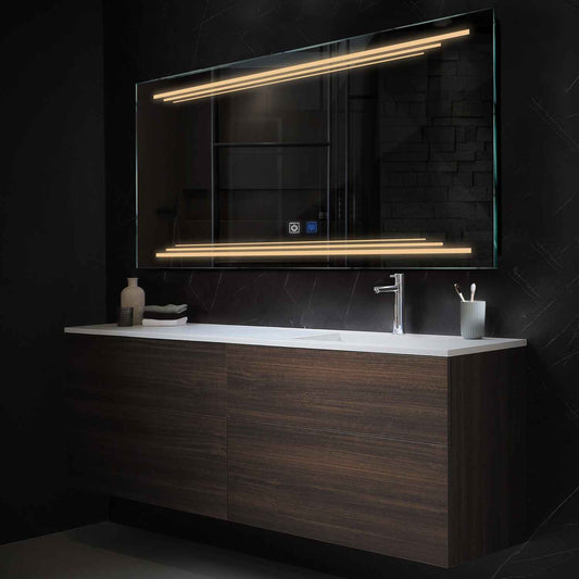 Horizontal LED Mirror | Touch Buttons | Anti-Fog Function | Warm White Light - Reyze Salono Series Model 7