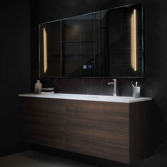 Horizontal LED Mirror | Touch Buttons | Anti-Fog Function | Warm White Light - Reyze Salono Series Model 8