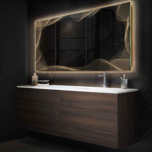 Horizontal LED Mirror | Wall Switch Control | Warm White Light - Reyze Simetria Series Model 3