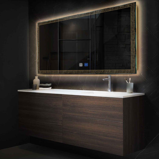Horizontal LED Mirror | Touch Buttons | Anti-Fog Function | Warm White Light - Reyze Simetria Series Model 6