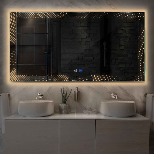 Horizontal LED Mirror | Touch Buttons | Anti-Fog Function | Warm White Light - Reyze Simetria Series Model 8