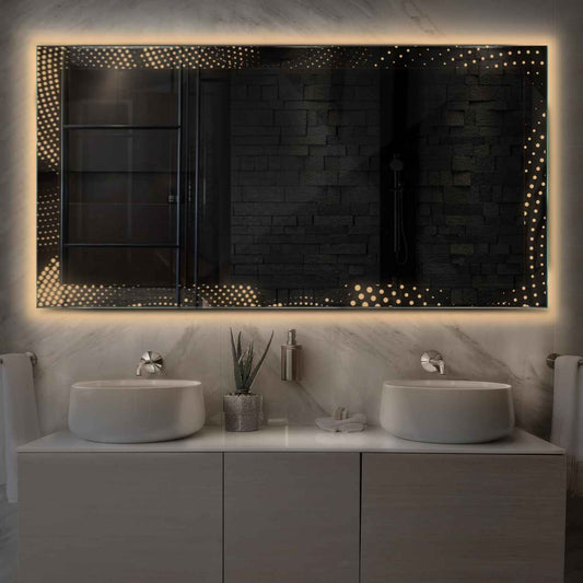 Horizontal LED Mirror | Wall Switch Control | Warm White Light - Reyze Simetria Series Model 8