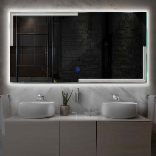 Horizontal LED Mirror | Touch Button | Neutral White Light - Reyze Edge Series Model 2
