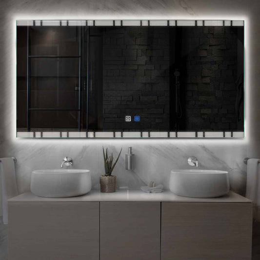 Horizontal LED Mirror | Touch Buttons | Anti-Fog Function | Neutral White Light - Reyze Edge Series Model 3