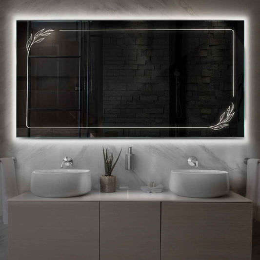 Horizontal LED Mirror | Wall Switch Control | Neutral White Light - Reyze Good Vibes Series Model 1