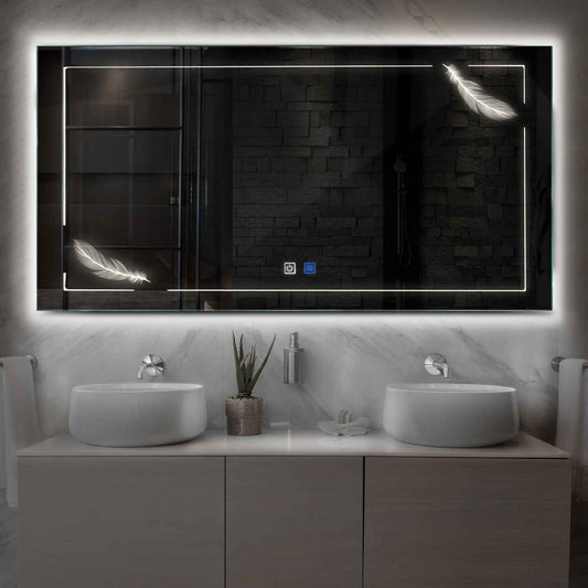 Horizontal LED Mirror | Touch Buttons | Anti-Fog Function | Neutral White Light - Reyze Good Vibes Series Model 2