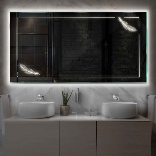 Horizontal LED Mirror | Wall Switch Control | Neutral White Light - Reyze Good Vibes Series Model 2