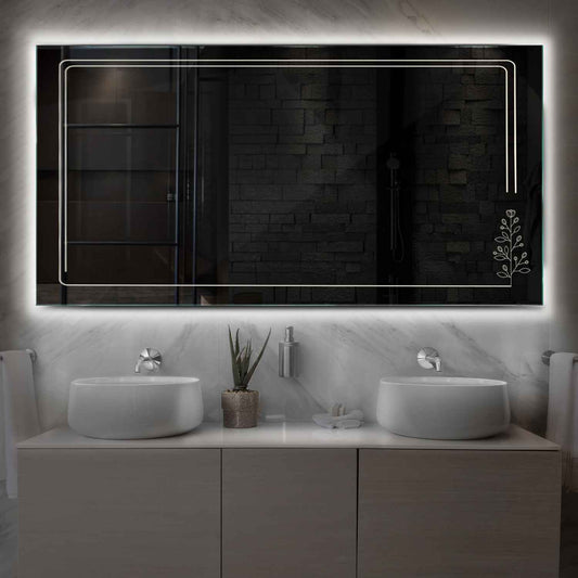 Horizontal LED Mirror | Wall Switch Control | Neutral White Light - Reyze Good Vibes Series Model 3