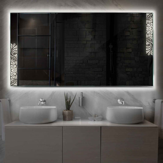 Horizontal LED Mirror | Wall Switch Control | Neutral White Light - Reyze Good Vibes Series Model 4