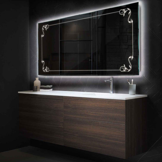 Horizontal LED Mirror | Wall Switch Control | Neutral White Light - Reyze Good Vibes Series Model 5