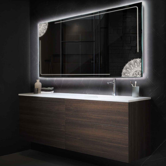 Horizontal LED Mirror | Wall Switch Control | Neutral White Light - Reyze Good Vibes Series Model 7