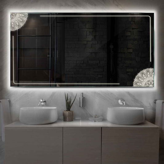 Horizontal LED Mirror | Wall Switch Control | Neutral White Light - Reyze Good Vibes Series Model 7