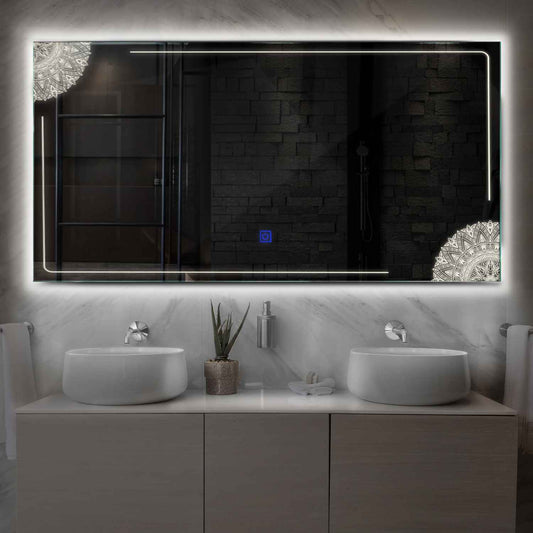 Horizontal LED Mirror | Touch Button | Neutral White Light - Reyze Good Vibes Series Model 7