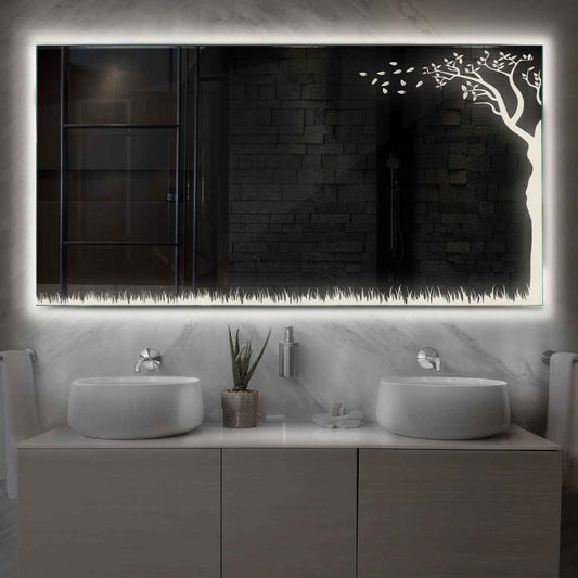 Horizontal LED Mirror | Wall Switch Control | Neutral White Light - Reyze Good Vibes Series Model 8