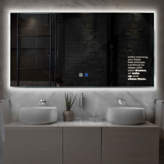 Horizontal LED Mirror | Touch Buttons | Anti-Fog Function | Neutral White Light - Reyze Motivated Series Model 2