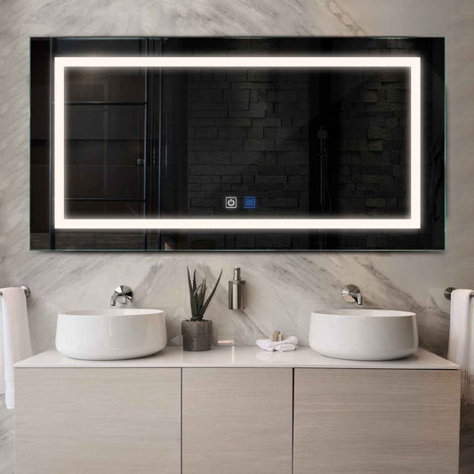 Horizontal LED Mirror | Touch Buttons | Anti-Fog Function | Neutral White Light - Reyze Salono Series Model 1