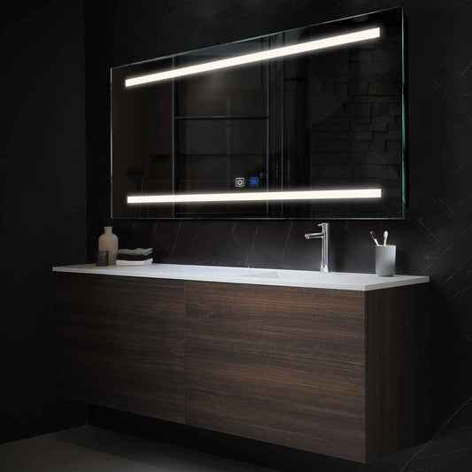 Horizontal LED Mirror | Touch Buttons | Anti-Fog Function | Neutral White Light - Reyze Salono Series Model 4