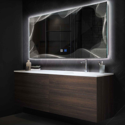 Horizontal LED Mirror | Touch Buttons | Anti-Fog Function | Neutral White Light - Reyze Simetria Series Model 3