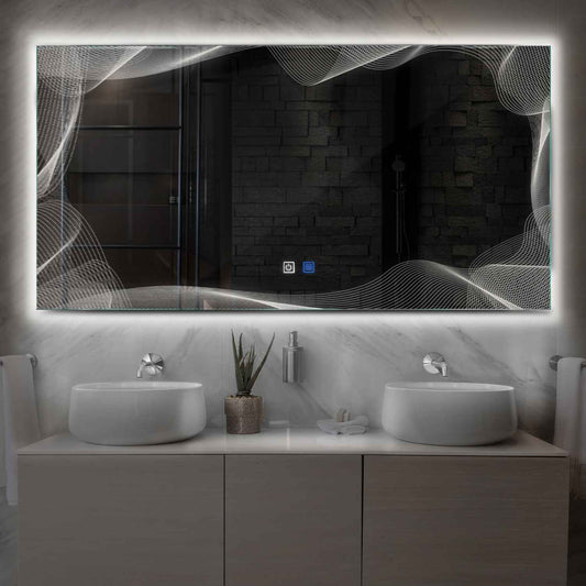 Horizontal LED Mirror | Touch Buttons | Anti-Fog Function | Neutral White Light - Reyze Simetria Series Model 3