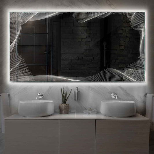 Horizontal LED Mirror | Wall Switch Control | Neutral White Light - Reyze Simetria Series Model 3