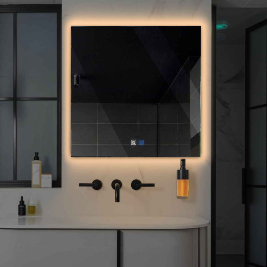 Square LED Mirror | Touch Buttons | Anti-Fog Function | Warm White Light - Reyze Ambient Series Model 1