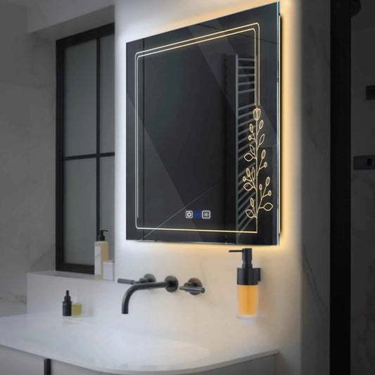 Square LED Mirror | Touch Buttons | Anti-Fog Function | Adjustable Color Temperature - Reyze Good Vibes Series Model 2