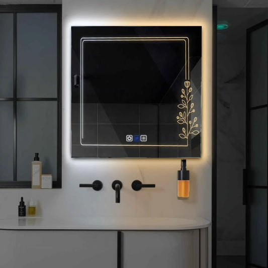 Square LED Mirror | Touch Buttons | Anti-Fog Function | Adjustable Color Temperature - Reyze Good Vibes Series Model 2