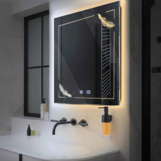 Square LED Mirror | Touch Buttons | Anti-Fog Function | Adjustable Color Temperature - Reyze Good Vibes Series Model 3