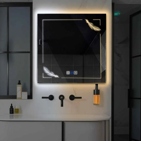 Square LED Mirror | Touch Buttons | Anti-Fog Function | Adjustable Color Temperature - Reyze Good Vibes Series Model 3
