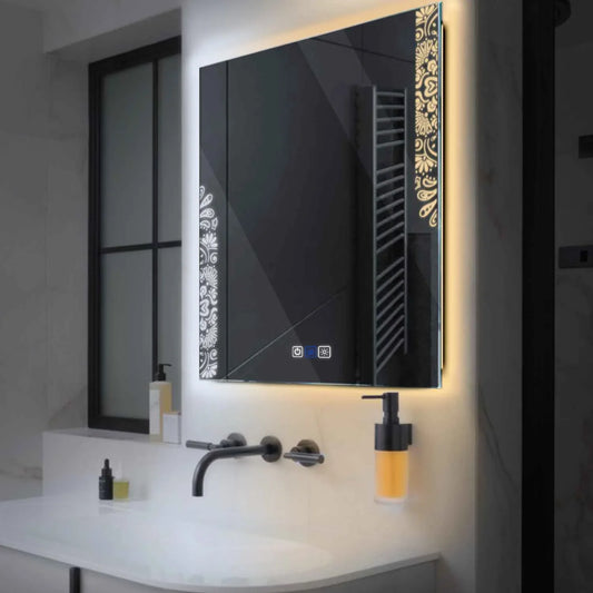 Square LED Mirror | Touch Buttons | Anti-Fog Function | Adjustable Color Temperature - Reyze Good Vibes Series Model 4
