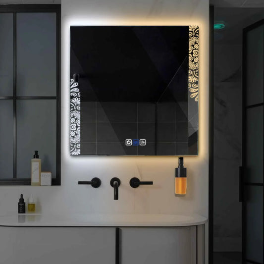 Square LED Mirror | Touch Buttons | Anti-Fog Function | Adjustable Color Temperature - Reyze Good Vibes Series Model 4