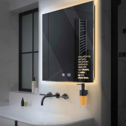 Square LED Mirror | Touch Buttons | Anti-Fog Function | Adjustable Color Temperature - Reyze Motivated Series Model 2