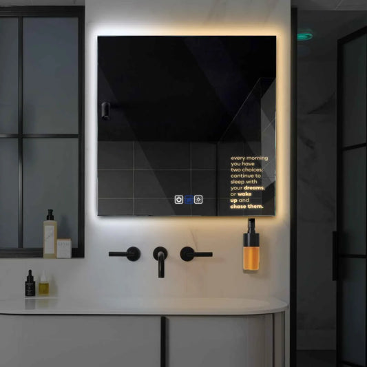 Square LED Mirror | Touch Buttons | Anti-Fog Function | Adjustable Color Temperature - Reyze Motivated Series Model 2