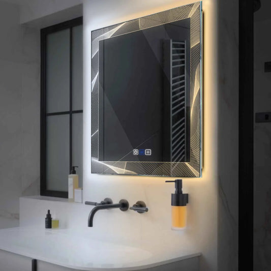 Square LED Mirror | Touch Buttons | Anti-Fog Function | Adjustable Color Temperature - Reyze Simetria Series Model 2