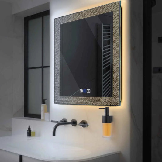 Square LED Mirror | Touch Buttons | Anti-Fog Function | Adjustable Color Temperature - Reyze Simetria Series Model 4