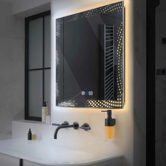 Square LED Mirror | Touch Buttons | Anti-Fog Function | Adjustable Color Temperature - Reyze Simetria Series Model 8