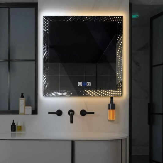 Square LED Mirror | Touch Buttons | Anti-Fog Function | Adjustable Color Temperature - Reyze Simetria Series Model 8