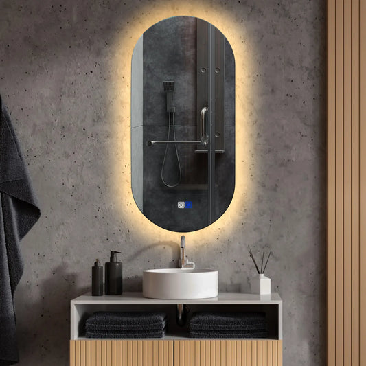 Oval LED Mirror | Touch Buttons | Anti-Fog Function | Warm White Light - Reyze Ambient Series Model 1