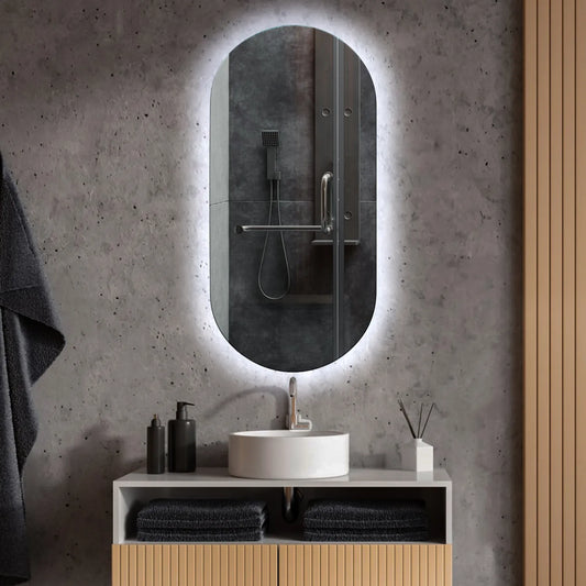 Oval LED Mirror | Wall Switch Control | Cool White Light - Reyze Ambient Series Model 1