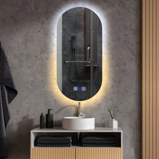 Oval LED Mirror | Touch Buttons | Anti-Fog Function | Adjustable Color Temperature - Reyze Ambient Series Model 1
