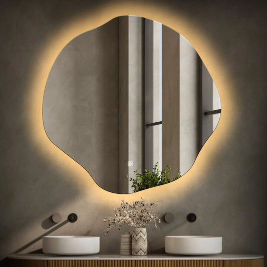 Irregular Oval LED Mirror | Touch Button | Warm White Light - Reyze Ambient Series Model 1