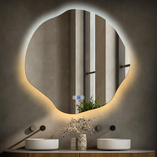 Irregular Oval LED Mirror | Touch Buttons | Anti-Fog Function | Adjustable Color Temperature - Reyze Ambient Series Model 1