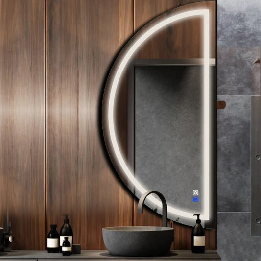 Crescent Moon LED Mirror | Touch Buttons | Anti-Fog Function | Neutral White Light - Reyze Salono Series Model 1 - Right Side